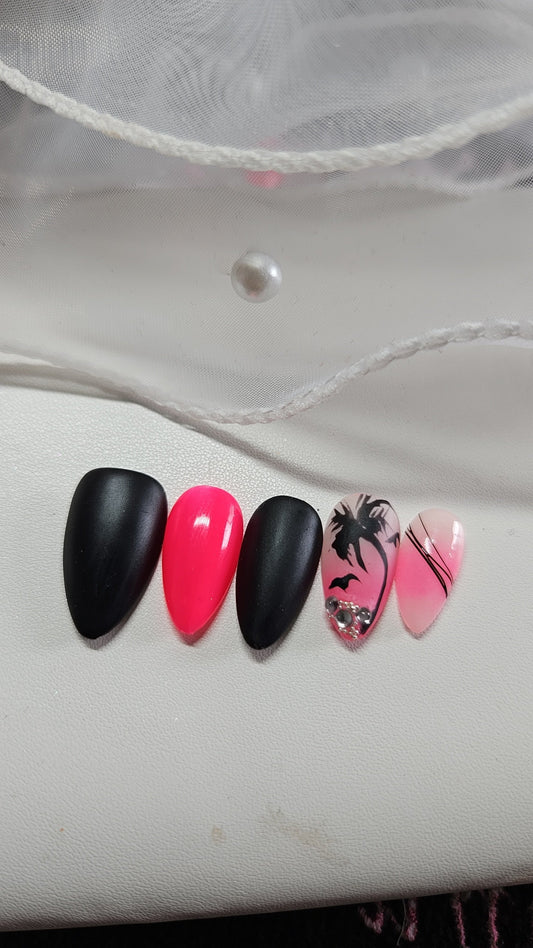 Press-on nails Pink & Palm Pressonnailsdesign