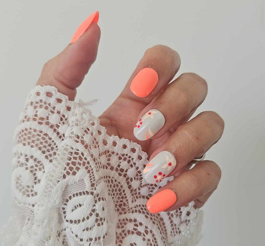 Press-On Nails Eclat d'Orange Fleurie Pressonnailsdesign