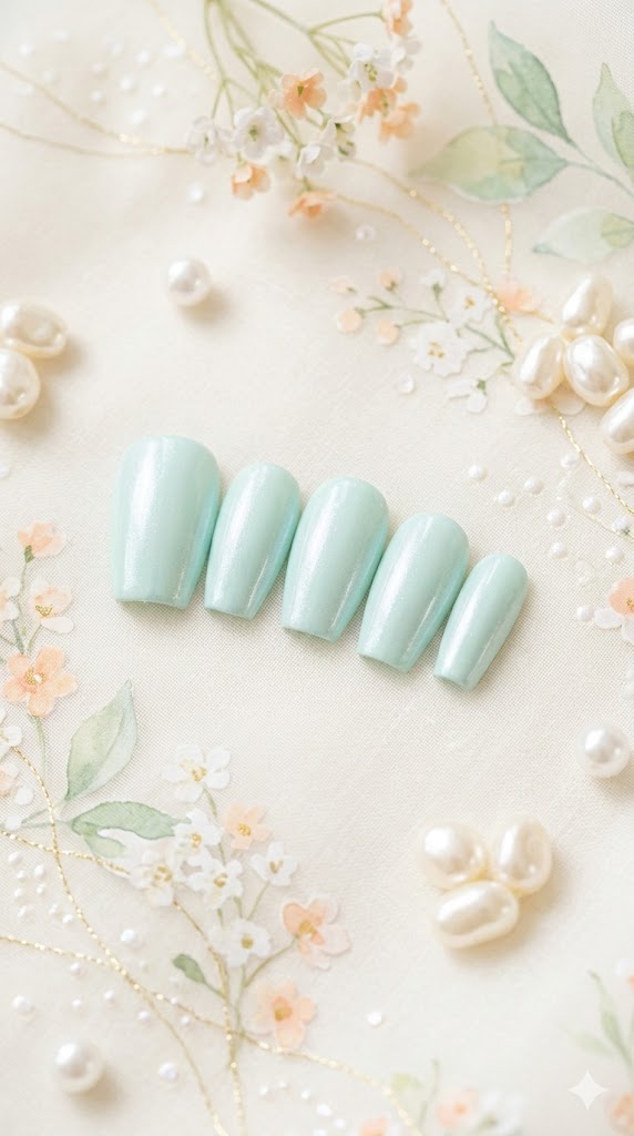 Press- On Nails Menthe givrée Nacrée Pressonnailsdesign