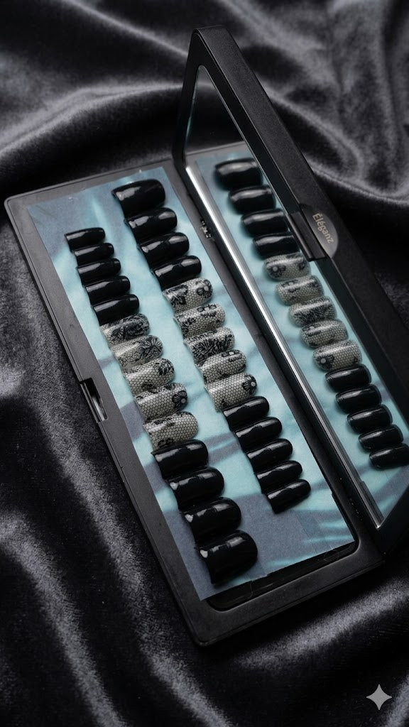 Press-On Nails Élégance Noir dentelle Pressonnailsdesign