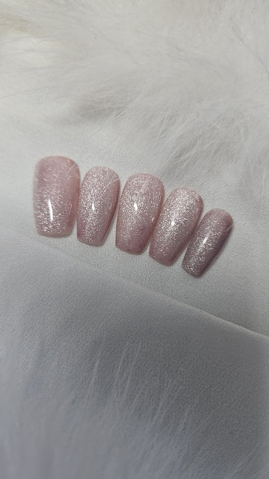 Press-On Nails Rose Poudré Scintillant Pressonnailsdesign