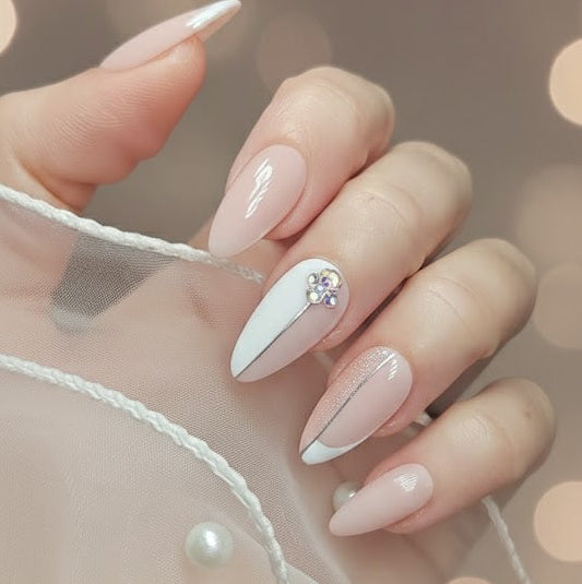 Press-on Nails Douceur de Rose & cristaux Pressonnailsdesign