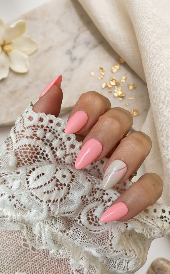 Press-On Nails Éclat de Quartz & Rose Été Pressonnailsdesign